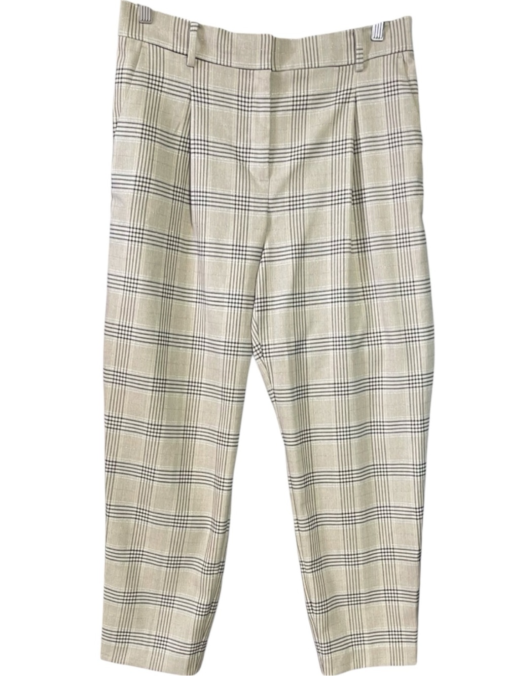 LOFT Ann Taylor Beige Plaid Pleated Tapered Trouser Pants
